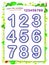 Educational game for little children to study numbers. Coloring book. Paint each number. Printable worksheet for school math
