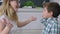 Educational games, lovely toddler with mother is played with hands at home