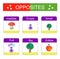 Educational material for kids opposites words. Learning cards.