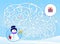 An educational maze game for children. Help the snowman find the way to the present. Puzzle for toddlers and children in