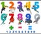 Educational numbers set with cartoon birds animal character