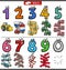 Educational numbers set with cartoon transport vehicles