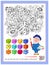 Educational page for children. Can you find and color 12 dice hidden in the picture? Coloring book. I spy puzzle. Printable