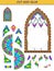 Educational page for children. Printable template with exercise for kids. Using scissors to cut and glue the stain glass Gothic