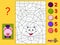 Educational page with exercises for children on addition. Need to solve examples and paint the portrait of a piglet.