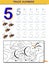 Educational page for kids with number 5. Printable worksheet for children textbook.