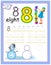 Educational page for kids with number 8. Solve mathematical examples. Printable worksheet for children textbook. Developing count