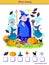 Educational page for little children. How many Halloween objects can you find in the picture? Count the quantity and write the