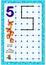 Educational page for little children on square paper. Connect the dots. Draw the number by example. Developing writing skills.