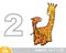 Educational poster for children about numbers. Digit two, two giraffes. Vector cartoon illustration