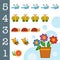 Educational poster for children about numbers from one to five. Learning counts for preschoolers. Insects and flowers