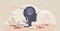 Educational psychology flat tiny person concept with light bulb and head