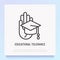 Educational tolerance thin line icon: graduation cap in hand. Modern vector illustration