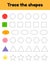 Educational tracing worksheet for kids kindergarten, preschool and school age. Trace the cute geometric shape. Dashed lines.