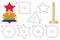 Educational vector coloring book geometric shapes for preschool children. Wooden rainbow pyramid with stringing details in the
