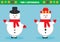 Educational worksheet for kids. Find 5 differences. Cute Christmas snowman