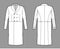 Edwardian Frock jacket technical fashion illustration with long sleeves, notched collar, three quarter knee length
