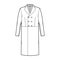 Edwardian Frock jacket technical fashion illustration with long sleeves, notched collar, three quarter knee length