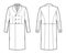 Edwardian Frock jacket technical fashion illustration with long sleeves, notched collar, three quarter knee length