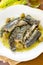 Eels with olive sauce