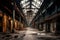 An eerie, abandoned industrial building transformed into a fantastical interior setting