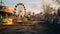 Eerie Abandoned Theme Park With Ferris Wheels Atmospheric Teal & Amber Scenes