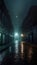 The eerie atmosphere of a fictitious dockland area at night. AI generated illustration