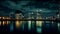 The eerie atmosphere of a fictitious dockland area at night. AI generated illustration