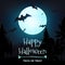 Eerie atmosphere of Happy Halloween vector banner illustration. A spooky moonlit night featuring a haunting tree, bats, and a full