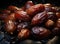 Eerie close up of dried dates with a haunting atmosphere, ramadan and eid wallpaper