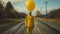 Eerie Clown Portrait With Yellow Balloon On Haunting Road