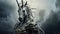 Eerie Diabolical Unicorn: Hyperrealistic Fantasy Knight Wallpaper