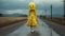 Eerie Encounter Smiley-faced Woman In Yellow Walking Down The Road