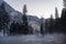 Eerie evening mist in Yosemite valley