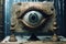 an eerie eye carved into an ancient stone tablet