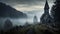 Eerie Gothic Church In The Foggy Black Forest