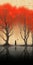 Eerie Gothic Illustration: Three Red Trees In Pouring Rain