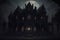 Eerie halloween ambiance abandoned mansion and ghostly figures in moonlit shadows atmospheric artwork