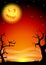 Eerie halloween night background with a full moon