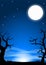 Eerie halloween night background with a full moon