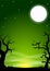 Eerie halloween night background with a full moon