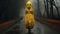 Eerie Image Of Strange Woman In Yellow Mask In The Fog