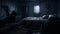 Eerie Landscapes: Hyper-realistic Representation Of A Dark Room With A Dirty Bed