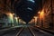 eerie light illuminating empty subway tunnel