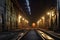 eerie light illuminating empty subway tunnel