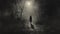 Eerie Monochromatic Realism A Girl\\\'s Haunting Journey Through The Moonlit Woods