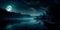 eerie moonlit lake with a ghostly figure floating on its surface and a haunted boat dock in the distance. Generative Ai