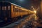 eerie night shot of rusting train carriages