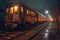 eerie night shot of rusting train carriages