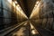 eerie perspective of a long, empty subway tunnel